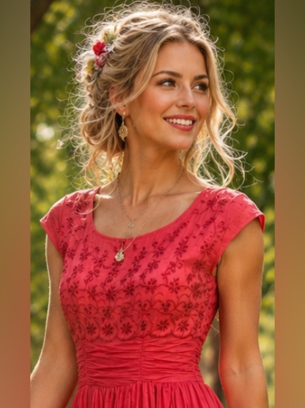 Free People Rose Garden Floral Eyelet Embroidered Red Poppy Dress Size 2 Boho - Picture 5 of 14